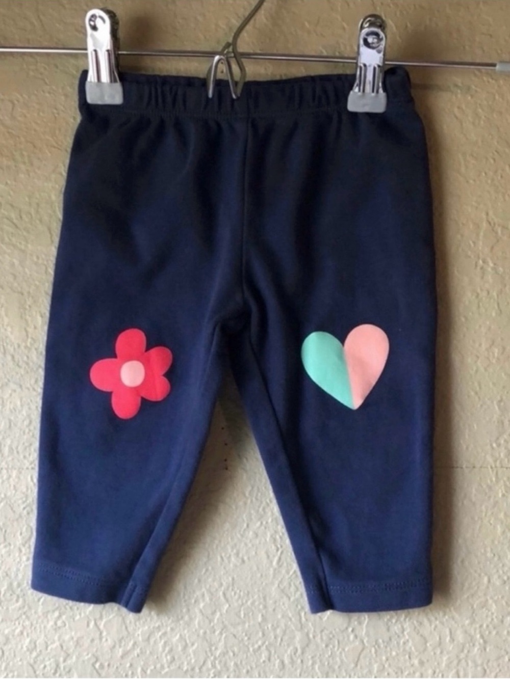Carter’s Pants Elastic Waist Blue Casual Preppy Flower Heart Baby Girls 6 Months